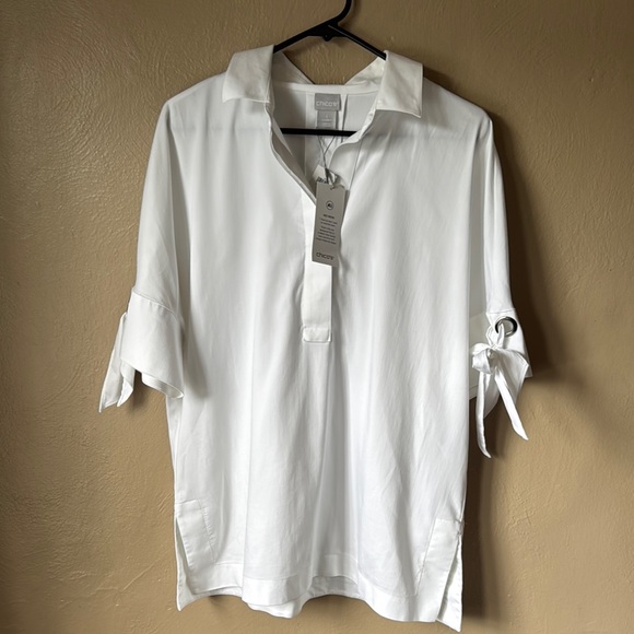 Chico's Tops - Chico’s White Cotton Bow and Grommet Blouse Size 1